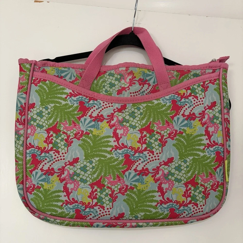 Lilly Pulitzer Pink Green Checking In Print Laptop Case Bag Padded Neoprene